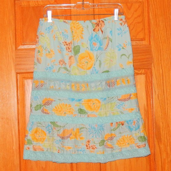 Banana Republic Skirt 6 Light Blue Yellow Floral Lace Tiered Drawstring Waist - Picture 2 of 5